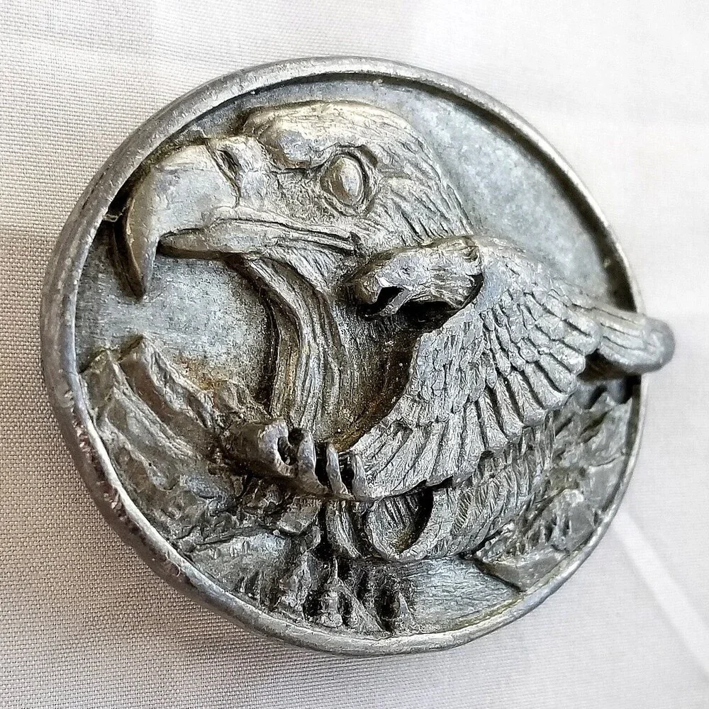Belt Buckle Pewter 1988 Double Two American Bald Eagles USA‎ Made By Siskiyou